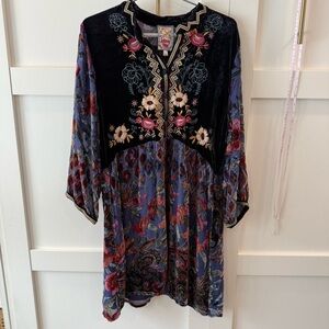 Johnny Was Clara Gweneth Burnout Tunic Dress Velvet floral embroidery  large